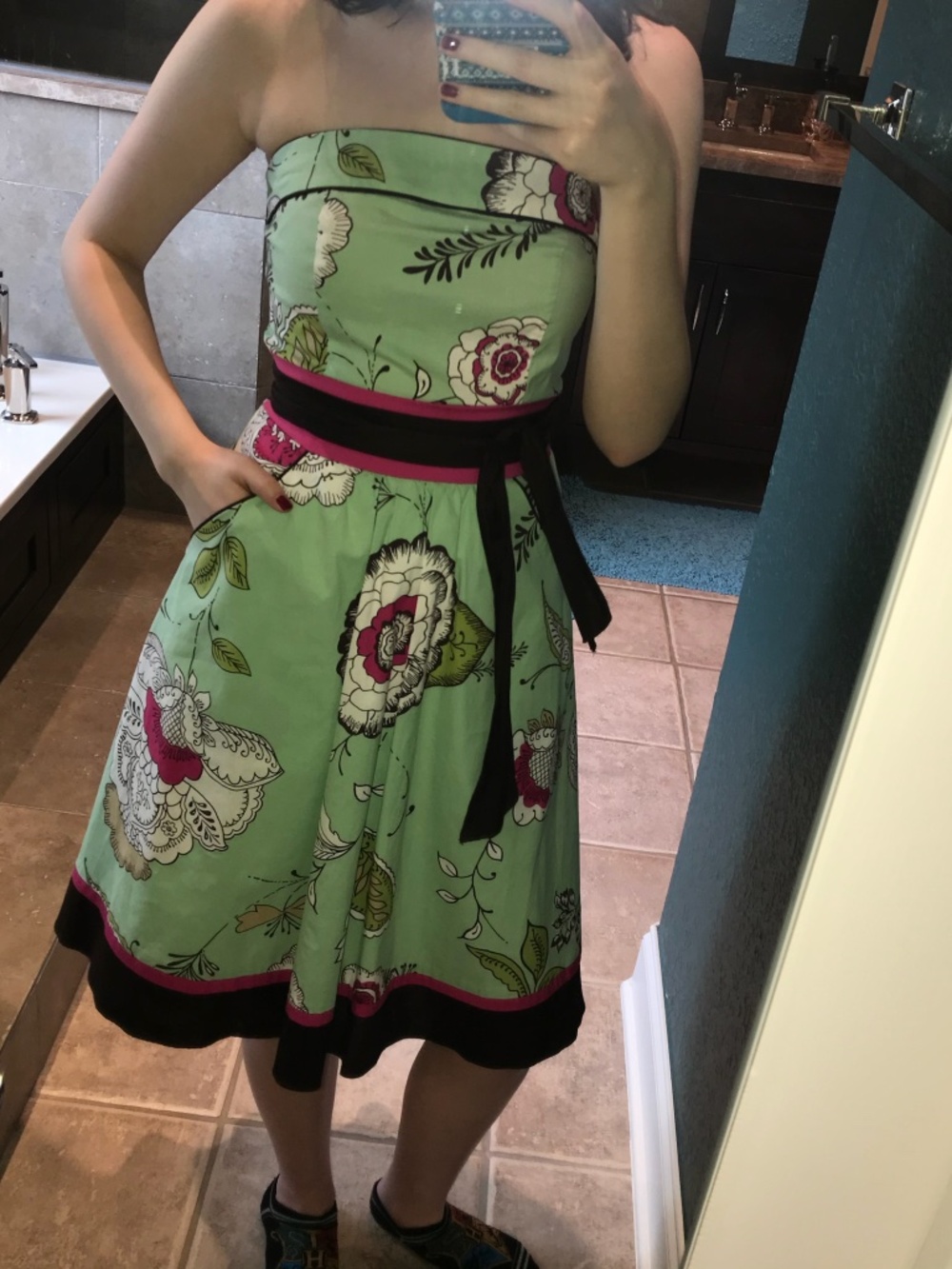 Teeze Me Strapless Green Floral Dress